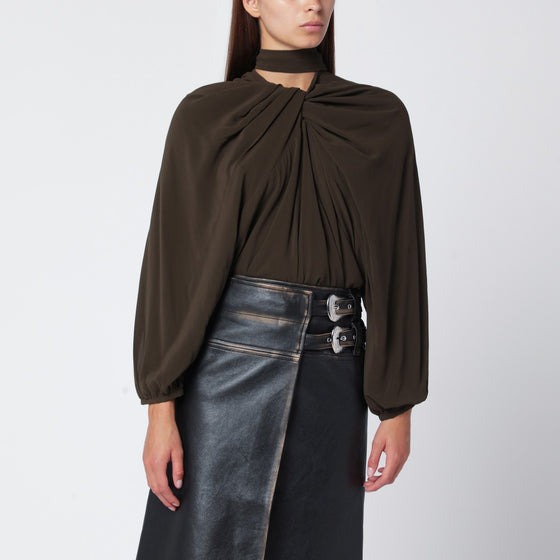 NAMACHEKO Black draped silk top