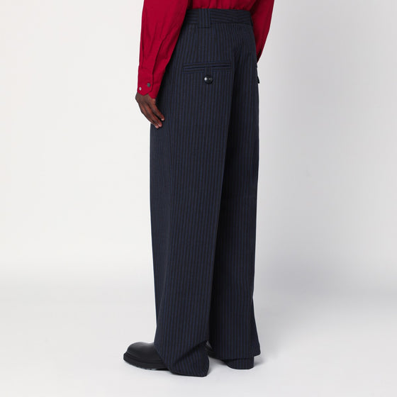 NAMACHEKO Midnight blue striped wool trousers