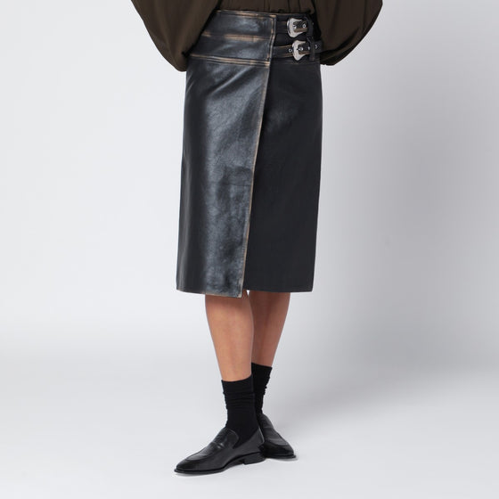 NAMACHEKO Black vintage-effect leather skirt