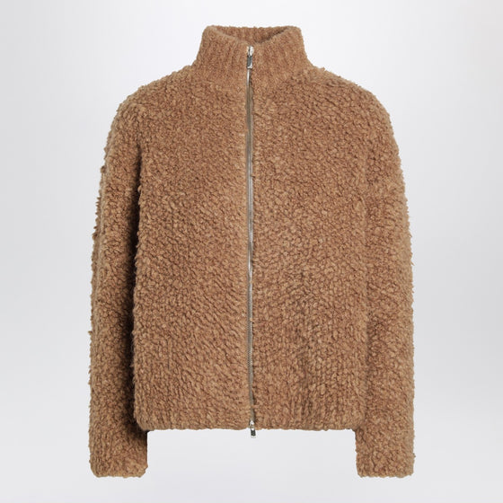 Max Mara Studio Beige zip-up cardigan in boucle wool blend