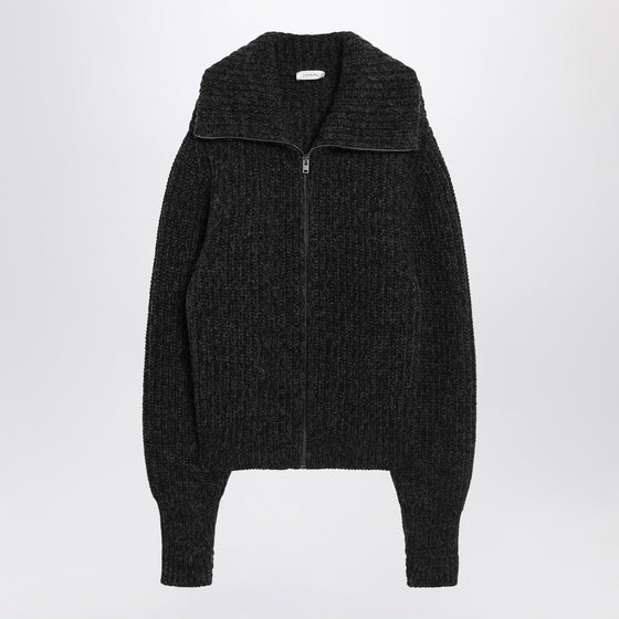 LEMAIRE Black/brown zip cardigan in alpaca blend