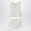 Il Gufo Two-piece white set with floral embroidery