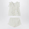 Il Gufo Two-piece white set with floral embroidery