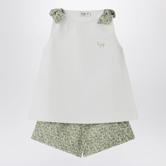 Il Gufo Two-piece white set in Liberty fabric