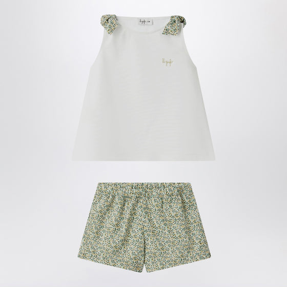Il Gufo Two-piece white set in Liberty fabric