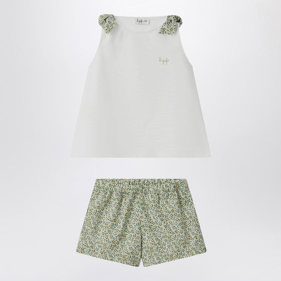 Il Gufo Two-piece white set in Liberty fabric