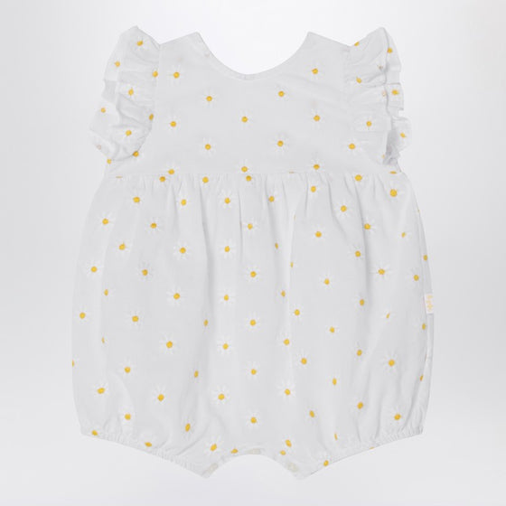 Il Gufo White romper with floral embroidery
