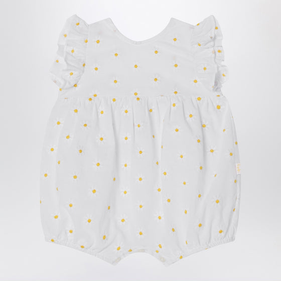 Il Gufo White romper with floral embroidery