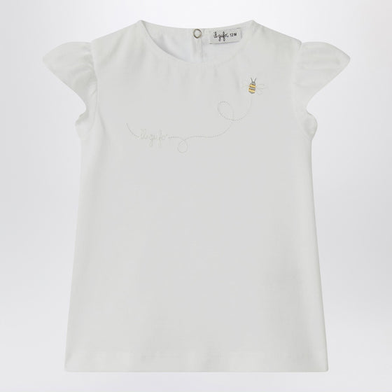 Il Gufo White T-shirt with ruffled sleeves