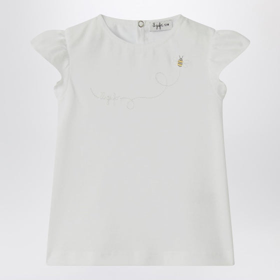 Il Gufo White T-shirt with ruffled sleeves