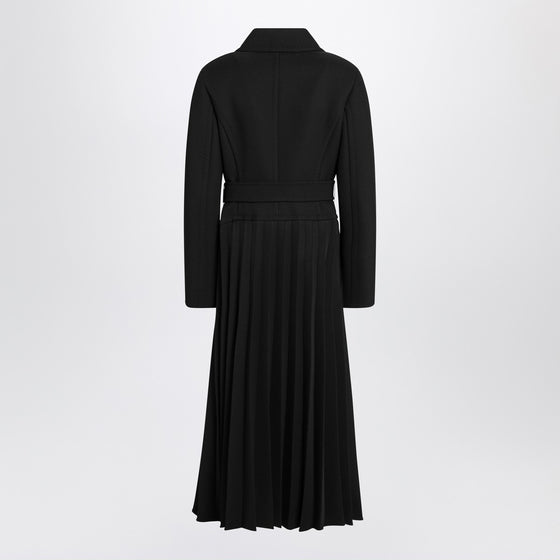 Max Mara Atelier Black pleated redingote coat in technical fabric