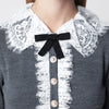 Self-Portrait SELF PORTRAIT Knitted wool cardigan with lace collar in grey
