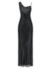Self-Portrait Black Rhinestone Draped Maxi Dress