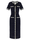 Self-Portrait Navy Pointelle Knit Midi Dress