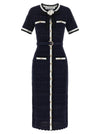 Self-Portrait Navy Pointelle Knit Midi Dress