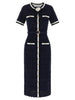 Self-Portrait Navy Pointelle Knit Midi Dress