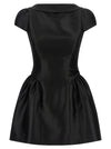 Self-Portrait Black Taffetà Collared Mini Dress