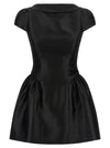 Self-Portrait Black Taffetà Collared Mini Dress
