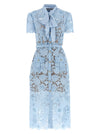 Self-Portrait Blue Lace Tie Neck Midi Dress
