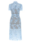 Self-Portrait Blue Lace Tie Neck Midi Dress