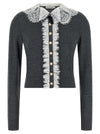 Self-Portrait Grey Lace Collar Knit Cardigan