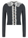 Self-Portrait Grey Lace Collar Knit Cardigan