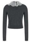 Self-Portrait Grey Lace Collar Knit Cardigan