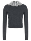 Self-Portrait Grey Lace Collar Knit Cardigan