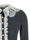 Self-Portrait Grey Lace Collar Knit Cardigan