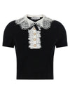 Self-Portrait Black Knit Lace Collar Top