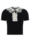 Self-Portrait Black Knit Lace Collar Top