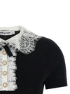 Self-Portrait Black Knit Lace Collar Top
