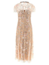 Self-Portrait Pink Flower Sequin Embellished Midi Dress