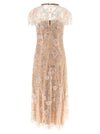 Self-Portrait Pink Flower Sequin Embellished Midi Dress