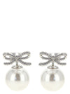 Self-Portrait Crystal Bow Pearl Back Earrings