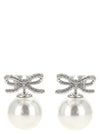 Self-Portrait Crystal Bow Pearl Back Earrings