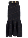 Self-Portrait Indigo Denim Belted Midi Skirt