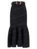 Self-Portrait Indigo Denim Belted Midi Skirt