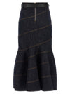Self-Portrait Indigo Denim Belted Midi Skirt