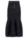 Self-Portrait Indigo Denim Belted Midi Skirt