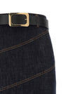 Self-Portrait Indigo Denim Belted Midi Skirt