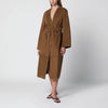 Nour Hammour Ruelle belted coat in brown suede leather