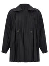 Pleats Please Issey Miyake A-line Black Smooth Coat Coat