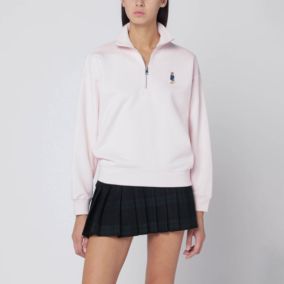 Maison Kitsuné Light pink half-zip sweatshirt with logo patch