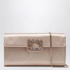 ROGER VIVIER Light pink satin clutch bag with buckle