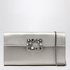 ROGER VIVIER Pearl grey satin clutch bag with buckle
