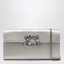  ROGER VIVIER Pearl grey satin clutch bag with buckle