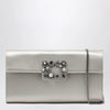 ROGER VIVIER Pearl grey satin clutch bag with buckle