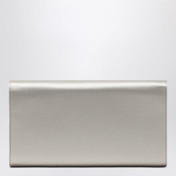 ROGER VIVIER Pearl grey satin clutch bag with buckle