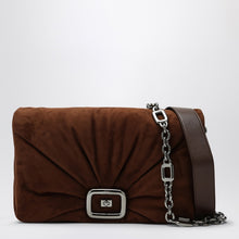 ROGER VIVIER Brown suede Viv'' Choc leather shoulder bag